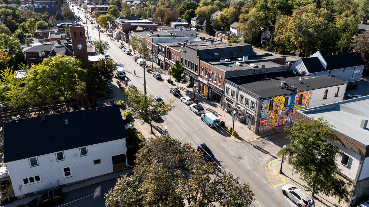 Aerial view of Stouffville’s Main Street